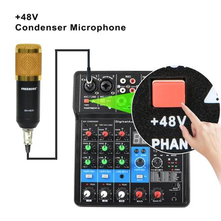 Imagem de Mesa De Som 4 Canais Placa De Som Mixer de Áudio Profissional Bluetooth Teyun NA4 24 Efeitos 48V