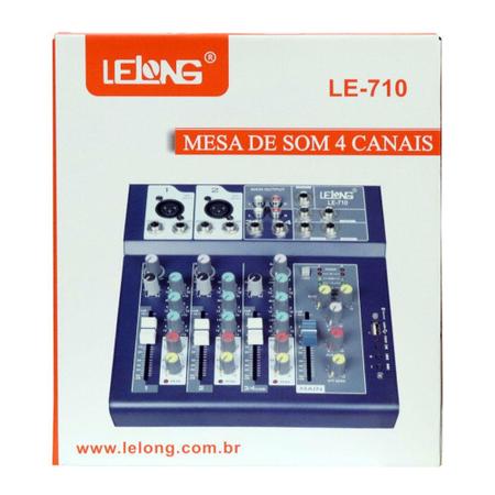 Imagem de Mesa de Som Digital 4 Canais LE-710 Lelong Bluetooth Com Phantom Power Usb Mixer Mp3 Player Azul
