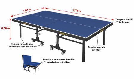 Mesa de Ping Pong / Tênis de Mesa Klopf - 25 mm - Preto+Azul