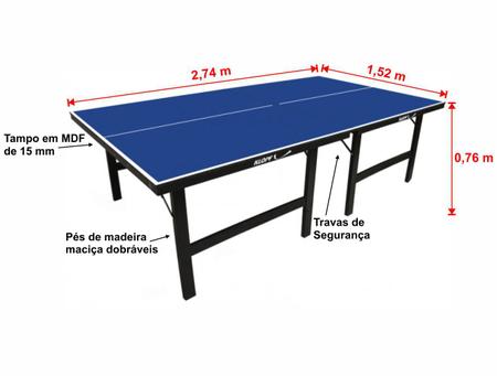 Mesa de ping pong Klopf 1016 fabricada em MDF 15mm Medidas Oficias Azul