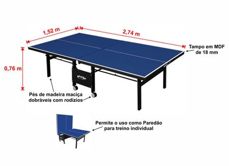 Mesa de Tênis de Mesa Ping Pong Klopf 1084 com Rodízios MDF 18mm Paredão - Ping  Pong - Magazine Luiza