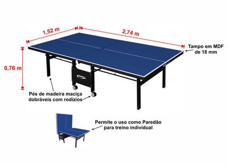 MESA DE PING PONG MDF 18mm 1084 KLOPF C/ RODAS + KIT Suporte, Rede,  Bolinhas 5030 - Mesa de Ping Pong - Magazine Luiza