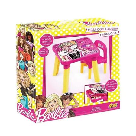 Imagem de Mesa E Cadeira Infantil Com Porta Objetos Barbie 6926-9 - Fun (4389)