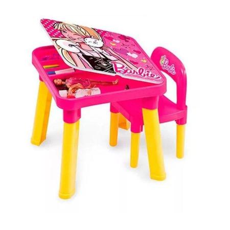 Imagem de Mesa E Cadeira Infantil Com Porta Objetos Barbie 6926-9 - Fun (4389)