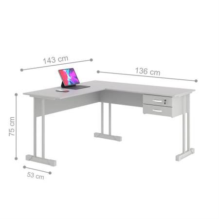 Imagem de Mesa em L com 2 Gavetas Rael Cinza 