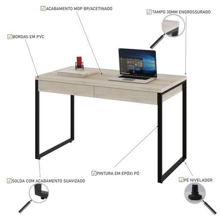 Imagem de Mesa Escritório Office Estilo Industrial 1,10 M C/ 2 Gavetas