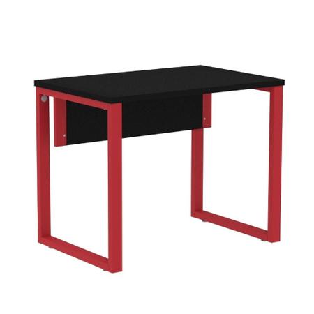 Imagem de Mesa Escritório P25 TUB Pandin 90 cm (Larg) Tampo MDP Preto Pé Aço Tubular Vermelho