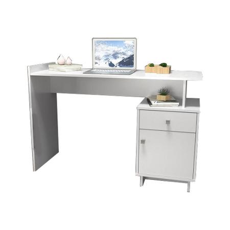 Imagem de Mesa Escrivaninha Escritório para Computador PC Home Office 1 Porta 1 Gaveta Quarto Multiuso Branco
