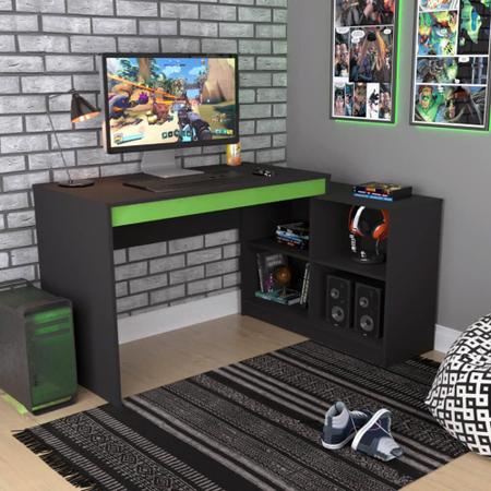 Mesa Escrivaninha Gamer com 4 Nichos B24 - Preto/Verde - Nova