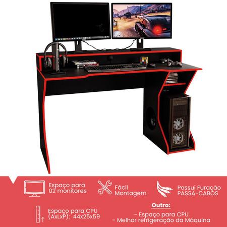 Imagem de Mesa Gamer Fremont para 2 Monitores Preto/Vermelho - Politorno