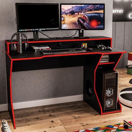 Imagem de Mesa Gamer Fremont para 2 Monitores Preto/Vermelho - Politorno