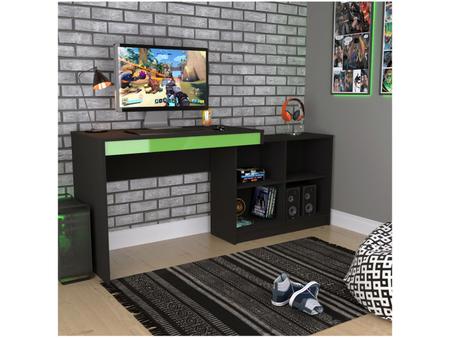 Mesa Escrivaninha Gamer com 4 Nichos B24 - Preto/Verde - Nova