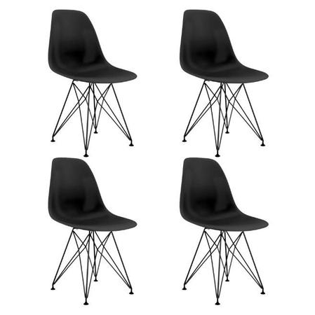 Imagem de Mesa Industrial Base Ferro Preto em  V  Tampo 137x90 Preto 4 Cadeiras Eames Assento Preto Ferro Preto