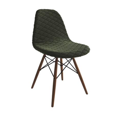 Imagem de Mesa Industrial Retangular Amêndoa Base V Cobre 137x90cm com 6 Cadeiras Madeira Estofadas Verdes