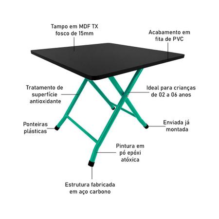 Imagem de Mesa Infantil Havai Dobrável Para Criança Desenhar Verde e Preto