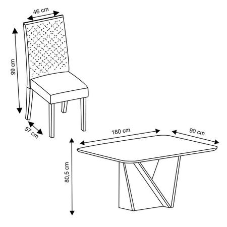 Conjunto Mesa Sala de Jantar Forme 180cm Vidro Off com 6 Cadeiras Jade DJ  Móveis A preço de Fábrica