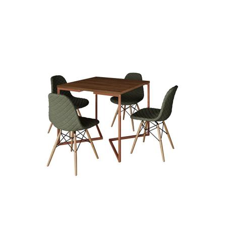 Imagem de Mesa Jantar Industrial Base Cobre V 90cm Quadrada Amêndoa C/ 4 Cadeiras Madeira Eames Estofada Verde