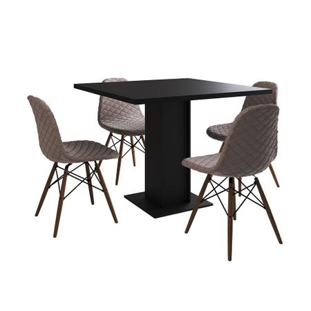 Imagem de Mesa Jantar Londres Quadrada Preta 90cm 4 Cadeiras Eames Estofadas Nude Médio Madeira