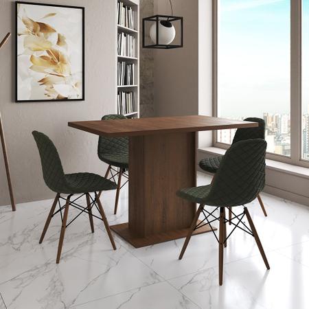 Imagem de Mesa Jantar Retangular Londres Amêndoa 120x77cm com 4 Cadeiras Eames Estofadas Verde Base Madeira