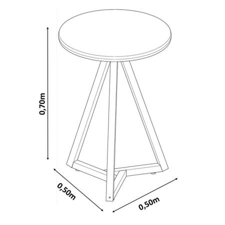 Imagem de mesa lateral redonda tripé altura 70 cm diametro 50 cm de MDF cor Amêndoa Off White