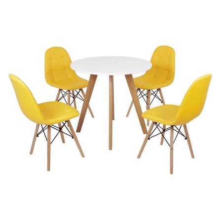 Imagem de Mesa Laura 80cm Branca + 4 Cadeiras Eiffel Botonê - Amarela