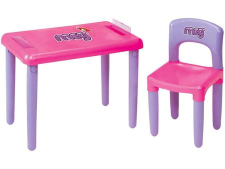 Imagem de Mesa Mesinha Infantil Com 1 Cadeira c/ Estojo  Rosa Meg Magic Toys