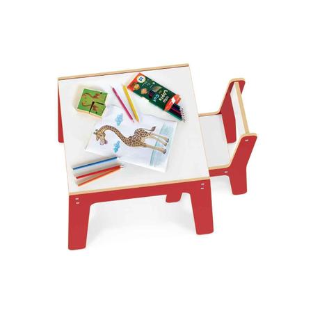 Imagem de Mesa Mesinha Infantil Crianças Com 2 Cadeiras Madeira MDF 3 Opções Cores Rosa ou Azul ou Vermelha Pronta Entrega Junges