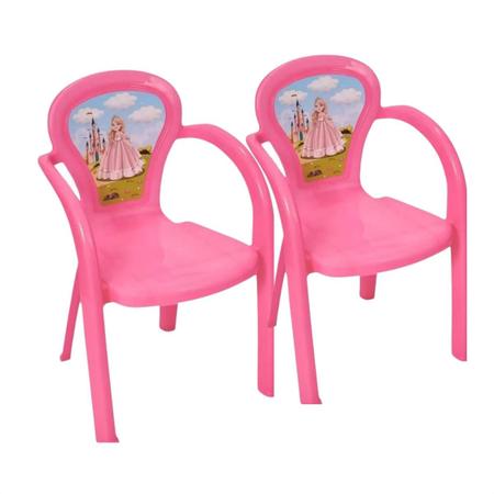 Imagem de Mesa Mesinha Infantil Rosa Princesa Com 2 Cadeiras Plástica