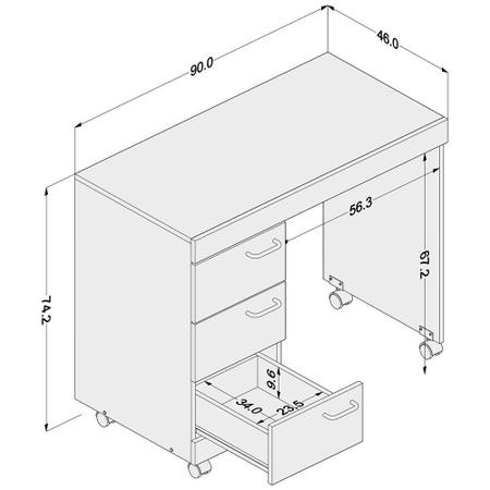 Imagem de Mesa para Computador 3 Gavetas Osaka Branco - Politorno