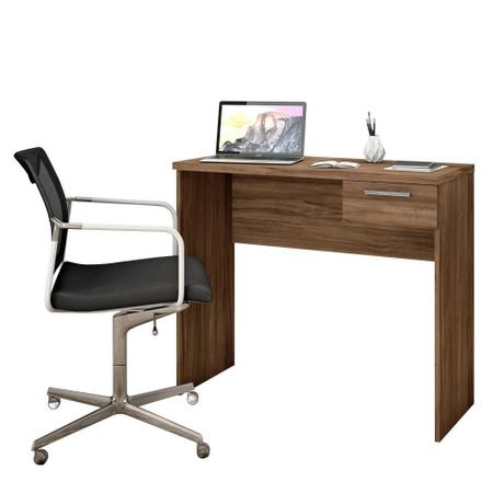 Imagem de Mesa Para Computador Escrivaninha Home Office Estudos Pequena 1 Gaveta Escritório Marrom Escuro