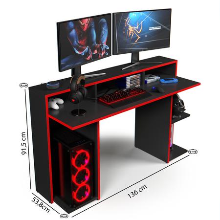 Imagem de Mesa Para Computador Escrivaninha Para PC Gamer 2 Monitores 3 Nichos E Uma Prateleira