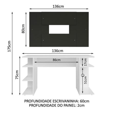 Imagem de Mesa para Computador Gamer e Painel até 58 Madesa - Branco/Preto