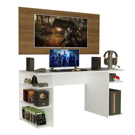 Imagem de Mesa para Computador Gamer Madesa 9409 e Painel para TV até 50 Polegadas - Branco/Rustic