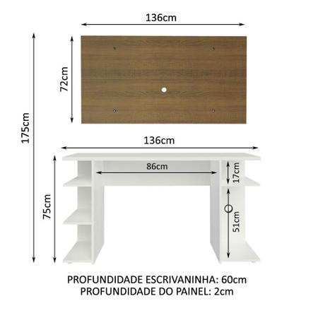 Imagem de Mesa para Computador Gamer Madesa 9409 e Painel para TV até 50 Polegadas - Branco/Rustic