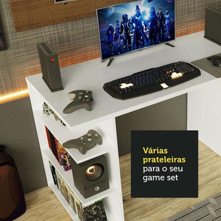 Imagem de Mesa para Computador Gamer Madesa 9409 e Painel para TV até 50 Polegadas - Branco/Rustic