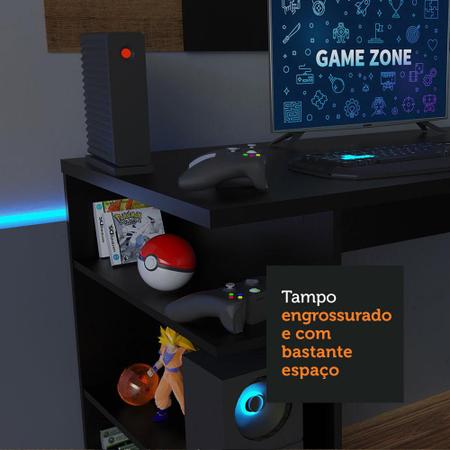 Imagem de Mesa para Computador Gamer Madesa 9409 e Painel para TV até 58 Polegadas - Preto/Rustic