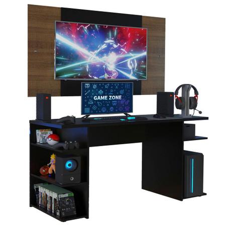 Imagem de Mesa para Computador Gamer Madesa 9409 e Painel para TV até 58 Polegadas - Preto/Rustic