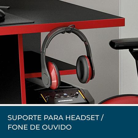 Imagem de Mesa para Computador / Gamer XP Vermelho 135x60cm com 6 Prateleiras e Gancho para HeadSet