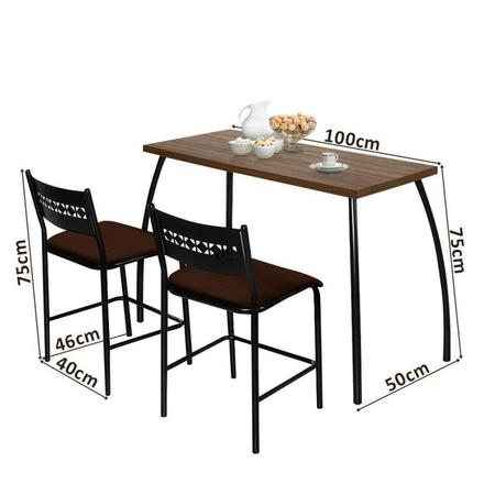 Imagem de Mesa Para Cozinha Pequena Com 2 Cadeiras Marrom Aço Nobre