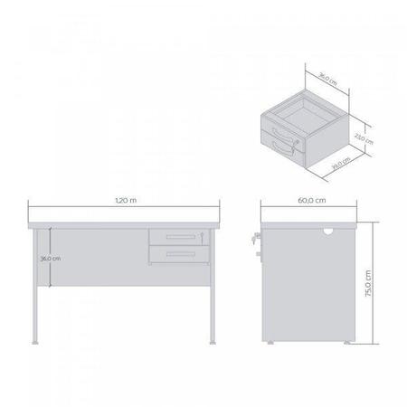 Imagem de Mesa para Escritório 2 Gavetas Max 120cm Plata Móveis