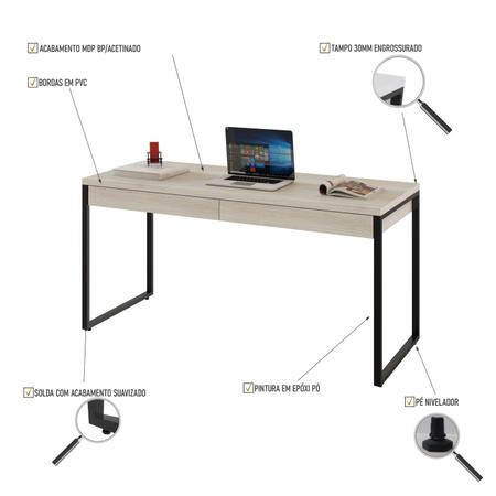 Imagem de Mesa Para Escritório Diretor Estilo Industrial 1,50x0,60 C/ 2 Gavetas  - BRANCO SNOW