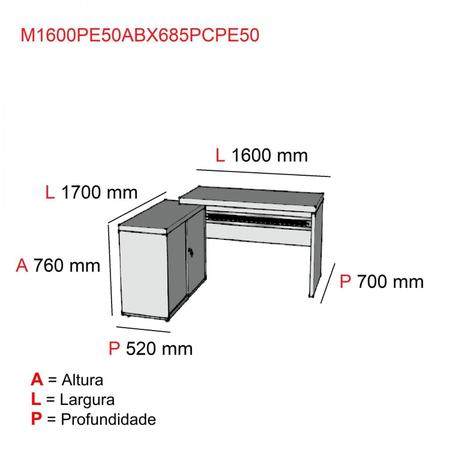 Mesa para Escritório em L Diretor com Balcão 160 x 70 cm ML1600PE50 - Pandin Móveis Imagem de Mesa para Escritório em L Diretor com Balcão 160 x 70 cm ML1600PE50