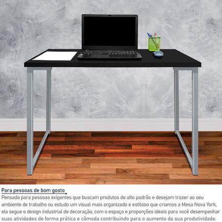 Imagem de Mesa para Escritório Escrivaninha Estilo Industrial Mdf 100cm Ny Prata e Preto