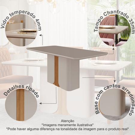 Conjunto Sala de Jantar Mesa Charlote 180x90 cm e 6 Cadeiras Fernanda Off  White/Nature/Madeira/Joli