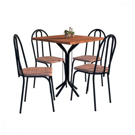 Imagem de Mesa para Sala de Jantar / Cozinha Thais - Cromo Preto 4 Cadeiras Rattan - Artefamol