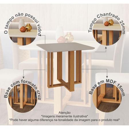 Imagem de Mesa para Sala de Jantar Flora Quadrada e 4 Cadeiras Maia Cimol Nature/Off White/Mascavo