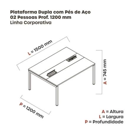 Imagem de Mesa Plataforma Dupla com Pé de Aço para Coworking 150x120 Pdc15/12/2p Grafito/Cinza