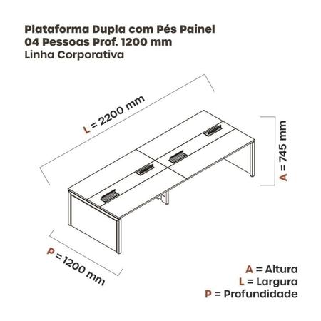 Imagem de Mesa Plataforma Dupla para 4 Lugares para Coworking 110x120/4p Grafito/Preto