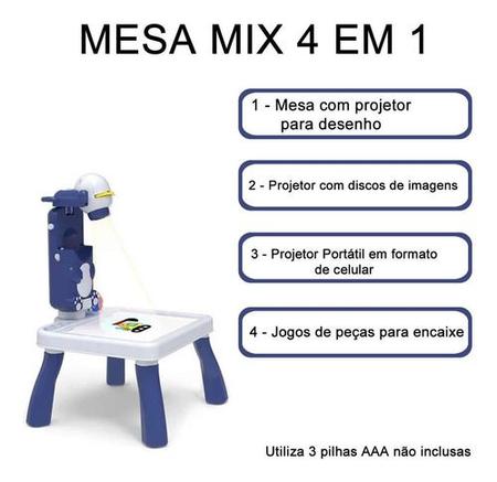 Mesa Mix 4 Em 1 Para Desenhar Projetor Infantil Jogo De Pçs