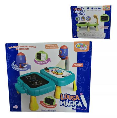 Imagem de Mesa Projetora Infantil Desenho Educativa Lousa Mágica Led Lousa Giz Maleta Desenhos Dupla